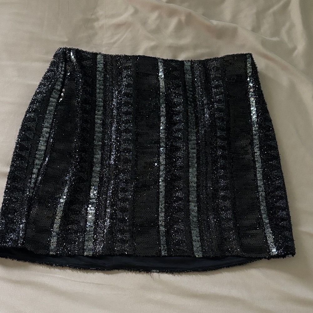 Chic Black and Silver Sequin Mini Skirt